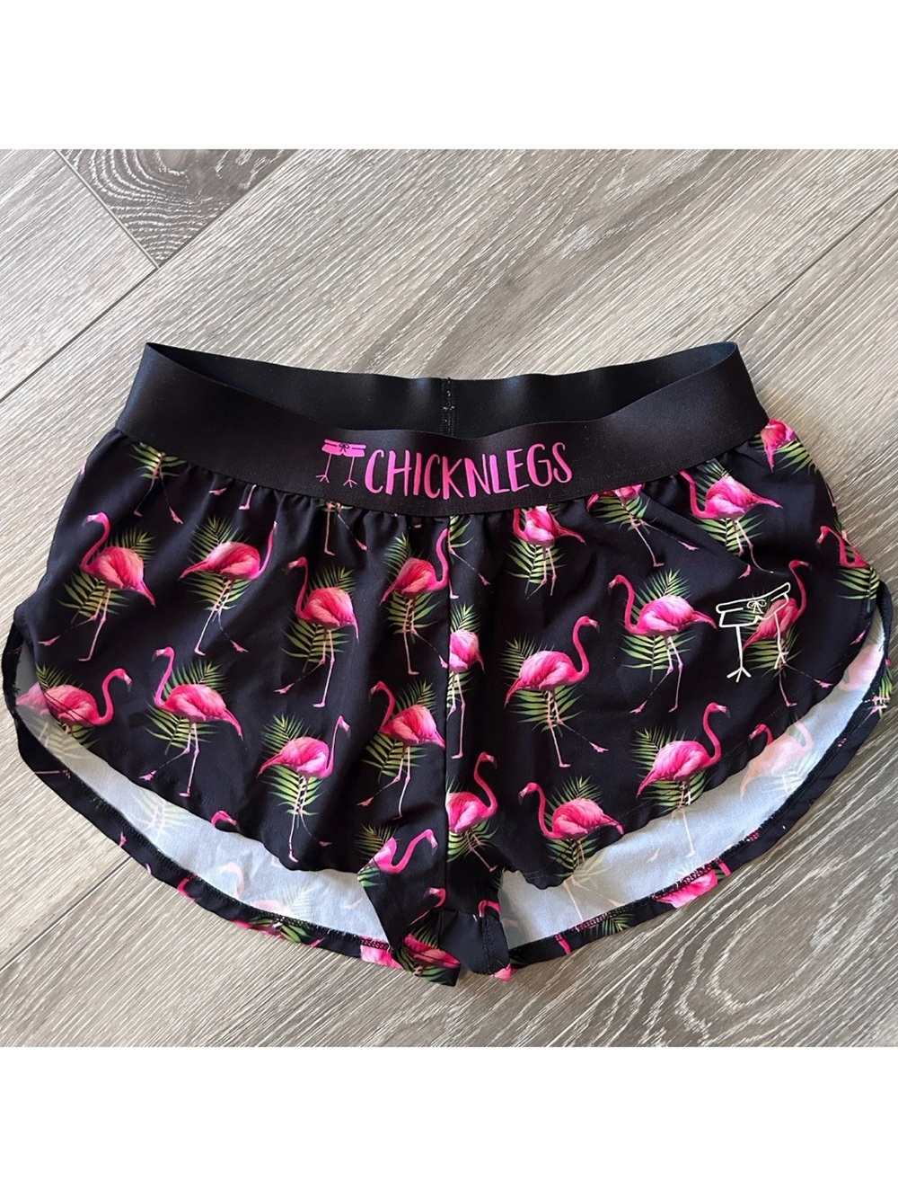 ChicknLegs Black Flamingo Print Running Shorts Small